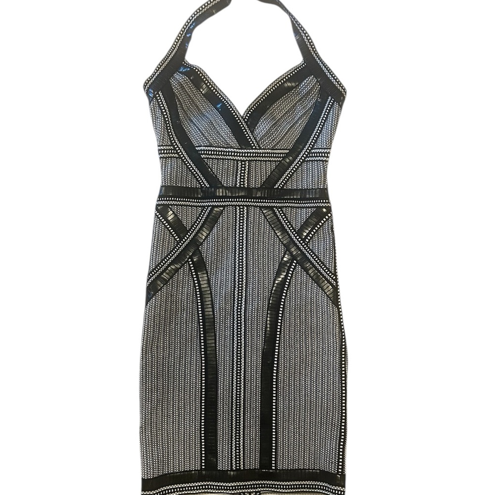 Herve Leger Black and White Halter  Dress